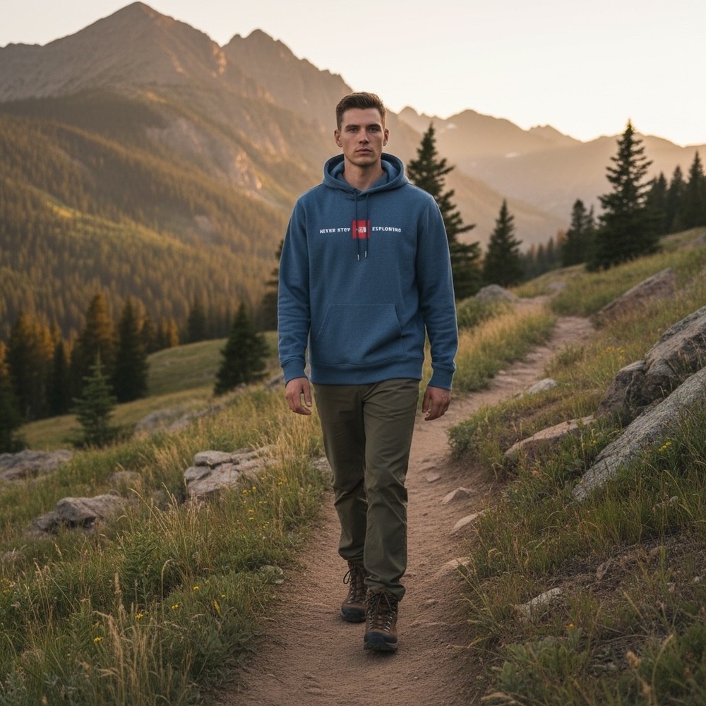 The North Face Mens Never Stop Exploring Blue Heather Hoodie Small Pullover EUC